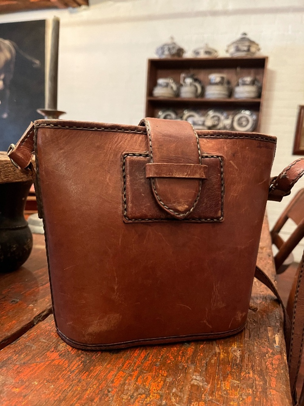 Vintage cross body leather bag (possibly army?)